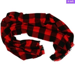 Red and Black Buffalo Plaid Flannel Scarf w/ Raw Edges